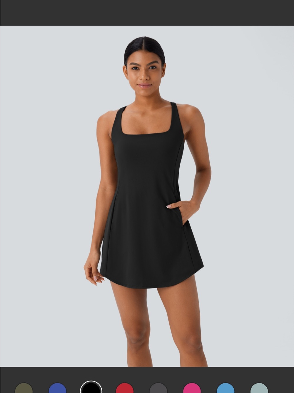 HALARA Black Square Neck Active Cut Out Yoga Dress